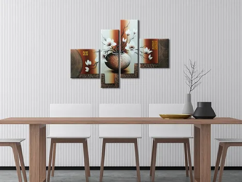 Miniatura 4 de Wieco Art - Arte para pared en lienzo moderno estirado y con marco, 100% pintado a mano, flores elegantes para decoración del hogar, pinturas