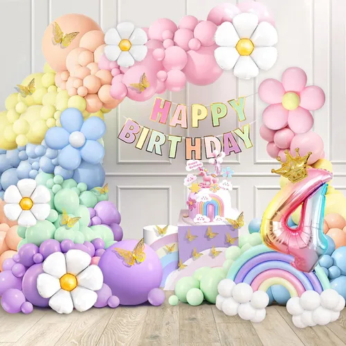 Miniatura 7 de Daisy Kit de Guirnalda de Globos de 219 Piezas con Globo Número 3, Pancarta, Decoración para Pastel, Decoraciones de Fiesta de Cumpleaños Arcoíris