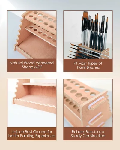 Miniatura 3 de tinctor Soporte de Pincel de Pintura de Madera para 44 Pinceles - Soporte de Escritorio Organizador de Pinceles, Estante de Sujeción