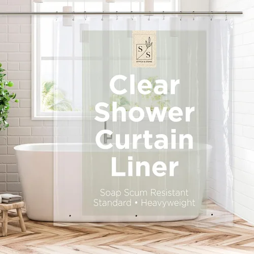 Stitch & Stone Forro de cortina de ducha, impermeable duradero de alta calidad de 8g PEVA para baño con imanes ponderados, tamaño estándar 72 x 72