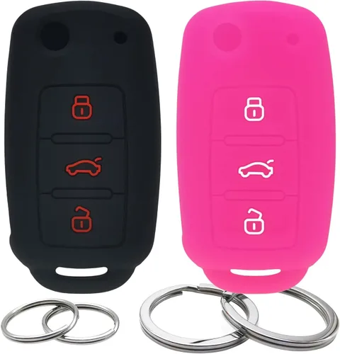 2 fundas de silicona con tapa para llavero de 3 botones, protector sin llave compatible con VW Volkswagen Passat CC Tiguan Touareg Eos Eurovan Golf