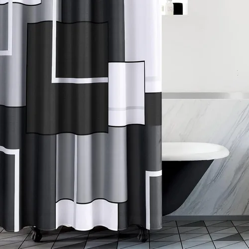 Miniatura 2 de Cortinas de ducha Hokibero para baño, cortinas de baño modernas geométricas estándar, cortina de ducha de poliéster resistente para hoteles, Negro