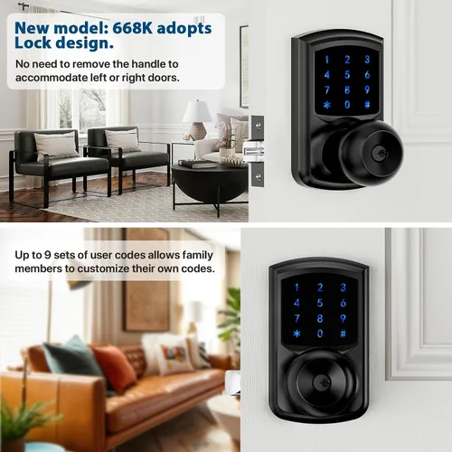 Miniatura 9 de Hidalife Cerradura de puerta de entrada sin llave con código, cerradura de puerta con teclado con asa, cerradura digital de pantalla táctil