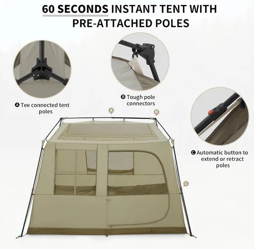 Miniatura 5 de Naturehike Village Tienda de Campaña Instantánea, Tienda de Campaña para 4 Personas y 8 Personas con Toldo Completo, Tiendas de Campaña Impermeables
