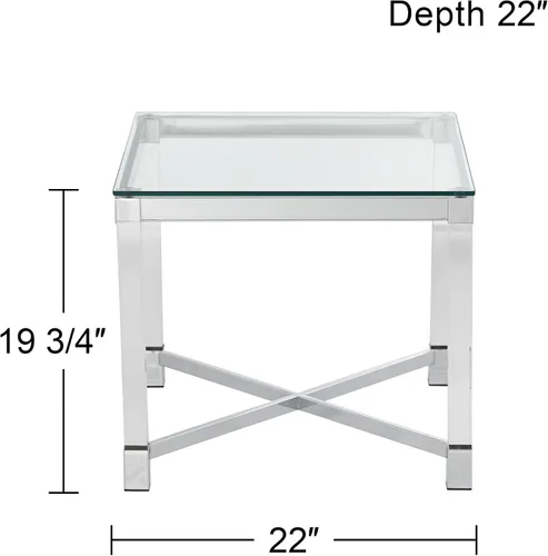 Miniatura 2 de Studio 55D Jenna Moderna mesa decorativa cuadrada de acrílico transparente de 22 pulgadas de ancho con parte superior de cristal plateado cromado