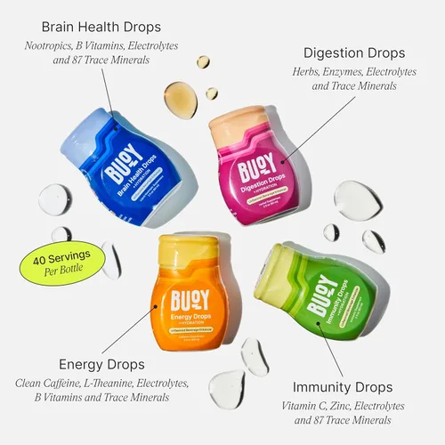 Miniatura 2 de Buoy Paquete variado de gotas de electrolitos Digestión + cerebro + energía + inmunidad Sin azúcar, sin edulcorantes Recomendado por dietistas