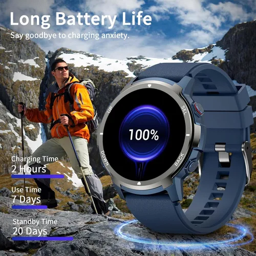 Miniatura 7 de Smart Watches for Men with 4 Buttons, 1.43'' AMOLED Fitness Watch with Heart Rate/BP/Sleep Tracker, Pedometer, 110+ Sport Modes, Password, Blue