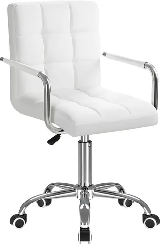 Miniatura 3 de Furmax silla de oficina con respaldo medio de piel sintética, silla ejecutiva moderna, ajustable, silla de escritorio para el hogar, silla de Blanco