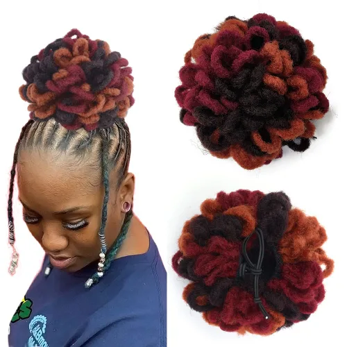 Miniatura 29 de Yinmei Baibian Loc Cola de Caballo con Cordón Moño de Pétalos Moños de Rastas Afro Rojas Cola de Caballo Rizado Hinchado Trenza Colas de Caballo