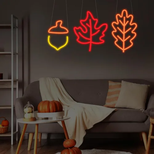Miniatura 6 de ROCEEI 3 piezas de letrero de neón de Acción de Gracias 2026, luces de ventana de otoño, decoración de otoño, hojas de arce, bellota, luces LED