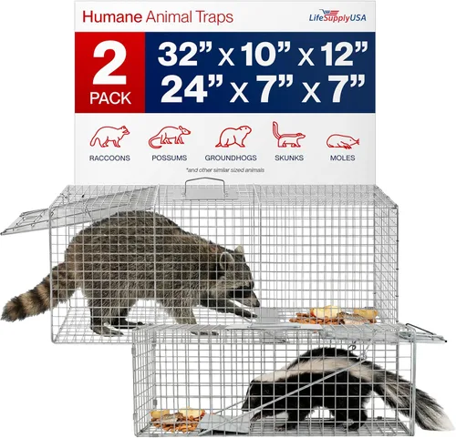 Miniatura 10 de Trampa humana para gatos callejeros de 24 pulgadas, jaula de animales vivos para gatitos salvajes, zarigüeya, mapache, conejo, armadillo, trampa