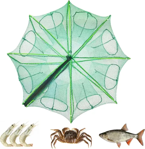 Trampa plegable para cebo de pesca de 8 agujeros de 27.5 pulgadas, red de pesca portátil grande, jaula plegable con cuerda de cremallera, trampa