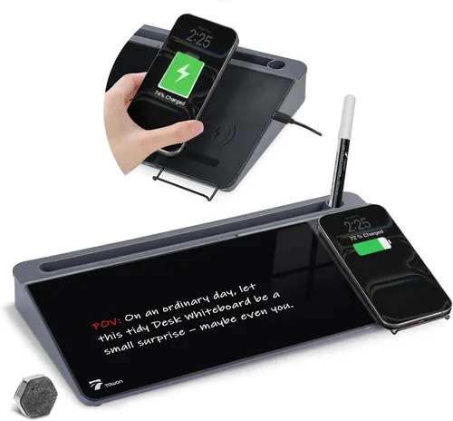 Miniatura 12 de TOWON Pizarra blanca pequeña y compacta de vidrio con almacenamiento, pizarra de borrado en seco de 12 x 7 pulgadas para escritorio, oficina