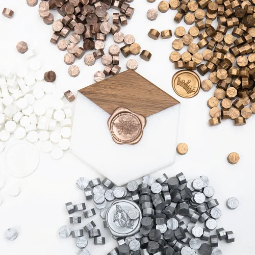 Miniatura 6 de UNIQOOO 180 piezas de perlas metálicas de cera de sellado de oro antiguo para sello de cera, ideal para adornar sobres de tarjetas, invitación