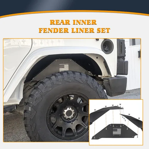 Miniatura 6 de Juego de guardabarros interior delantero y trasero de aluminio, patrón de moda compatible con Jeep Wrangler JK JKU Unlimited 2007-2018, color negro