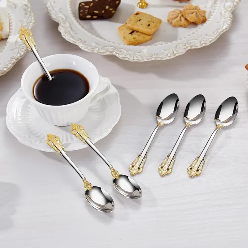 Miniatura 7 de KEAWELL Lujoso juego de cucharas de espresso de 5.1 pulgadas, 6 piezas, mini cuchara de café, acero inoxidable 18/10, diseño magnífico con acabado