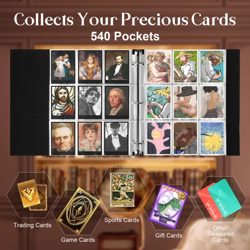 Miniatura 3 de WOT I Carpeta de lujo para cartas coleccionables, 540 bolsillos, fundas para carpeta de cartas coleccionables, carpeta de cuero rellenable de 3
