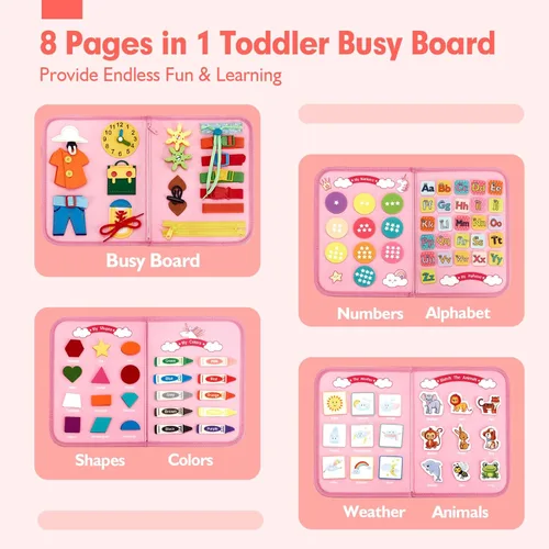 Miniatura 2 de Tablero de actividades Montessori para niñas de 2 años, regalo de cumpleaños, actividades 7 en 1 para aprendizaje preescolar, con habilidades