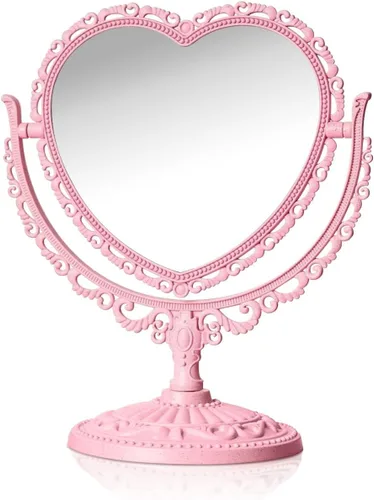 Espejo de tocador de corazón rosa, giratorio de 360 grados de doble cara, espejo cosmético de maquillaje para mesa, escritorio, encimera, aparador,