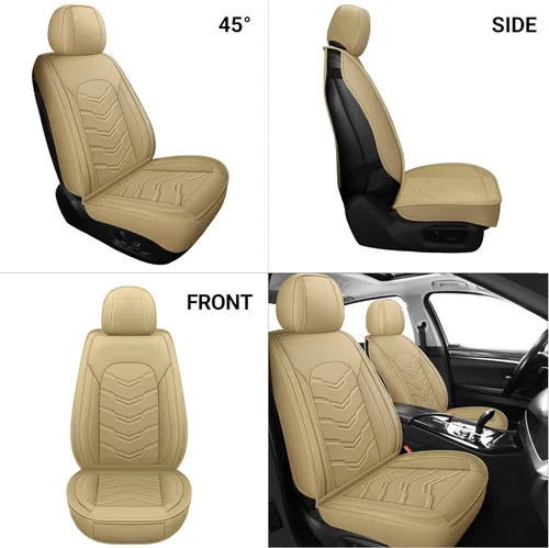 Miniatura 4 de AOOG Fundas de cuero para asiento de automóvil, ajuste universal para la mayoría de los sedanes, SUV, camiones (asiento delantero, beige)