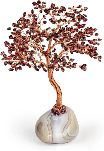 KARMA AND LUCK, Pursuit of Passion, árbol de Feng Shui de cristal de granate real, envuelto en alambre de cobre sobre base de ágata, fabricado en