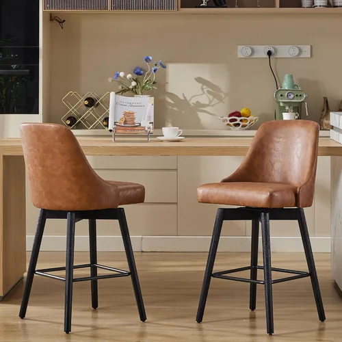 Juego de 2 taburetes de bar giratorios tapizados de 30 pulgadas de altura con base de metal resistente y asiento cómodo, taburetes de bar de altura