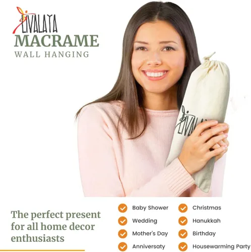 Miniatura 9 de Livalaya Tapiz bohemio tejido de macramé para colgar en la pared, color beige, 16 x 36 pulgadas, moderno tapiz bohemio para decoración de pared