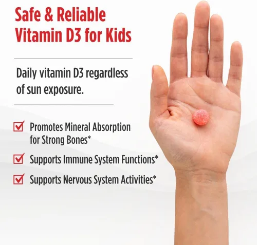 Miniatura 3 de Nordic Naturals Gomitas de Vitamina D3 para Niños, Explosión de Sandía Silvestre - 60 Gomitas - 400 UI Vitamina D3 - Salud Ósea, Inmunidad Saludable