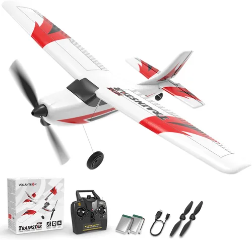 volantexrc Avión de entrenamiento RC de 3 canales con control remoto con protector de utilería, estabilizador giroscopio de 6 ejes y 3 modos para
