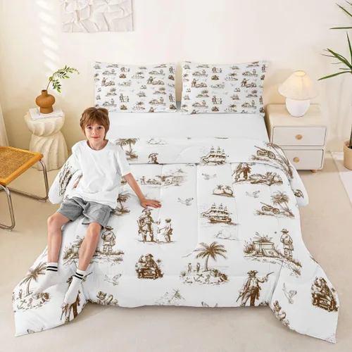 Miniatura 46 de Juego de edredón Lake House tamaño Twin, juego de ropa de cama náutica de navegación con ancla de 2 piezas para decoración de habitación de niños