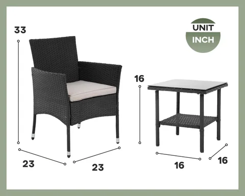 Miniatura 7 de PayLessHere Juego de 3 sillas de mimbre para patio, muebles de mimbre para exteriores, juego de bistró para patio trasero, porche, piscina, césped