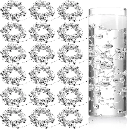 Hicarer Cadena de perlas de 157 pies con 24 cuerdas para velas flotantes, perlas de imitación como relleno de jarrón, ideal para bodas, fiestas,