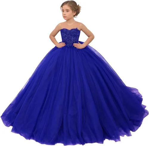 Miniatura 5 de Precioso vestido de niña de flores de tul para niños de boda con cuentas princesa sin mangas vestidos de baile