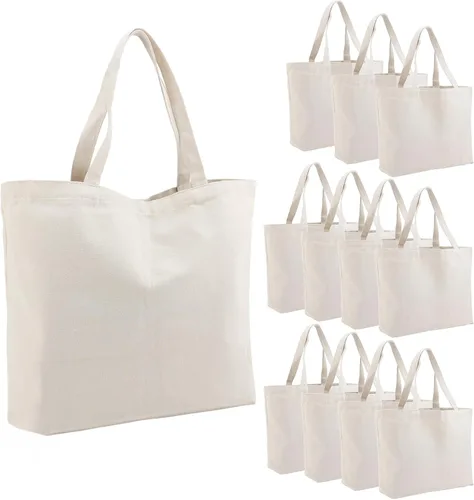 Miniatura 19 de Segarty Bolsa de lona pequeña, paquete de 6 bolsas de lona en blanco de 15 x 16 pulgadas para mujer, bolsa lisa reutilizable con algodón natural