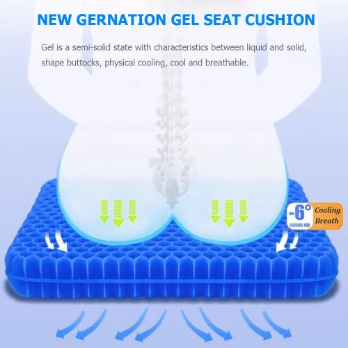Miniatura 2 de Cojín de asiento de gel, cojín de gel de huevo doble grueso para aliviar el dolor de presión, cojín transpirable para silla de ruedas para asiento