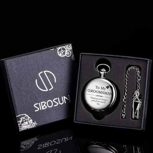 Miniatura 5 de SIBOSUN Relojes de bolsillo grabados para hombres, regalos personalizados, reloj de bolsillo de cuarzo con esfera colorida y cadena, regalos
