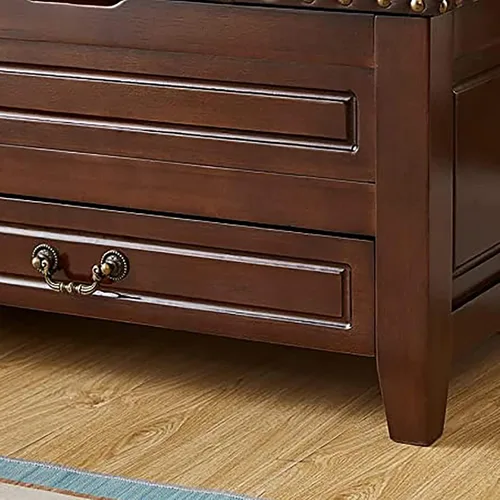 Miniatura 6 de Banco de cuero de alta calidad con almacenamiento, armario otomano de almacenamiento vintage de madera maciza con cajón, banco de almacenamiento