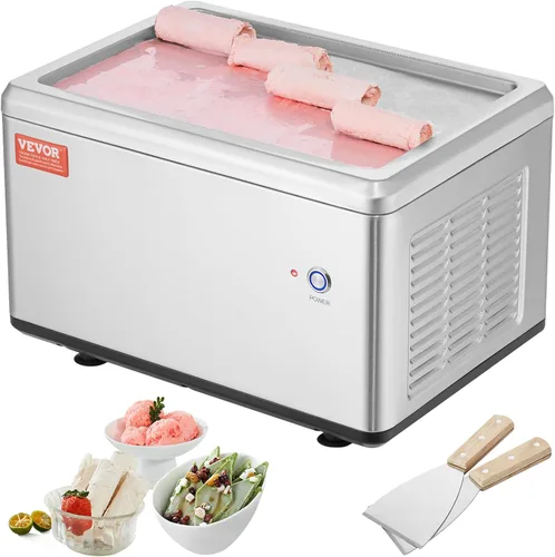 VEVOR Máquina de helado frito, 12.6" x 8.5", 120 W, máquina para hacer rollos de helado salteado con compresor y 2 raspadores, para hacer rollos de