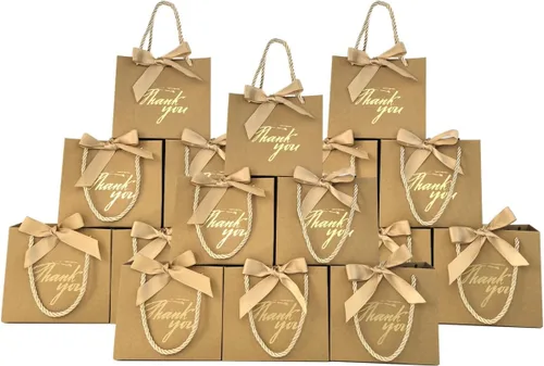 Miniatura 13 de TKSBAG Paquete de 50 pequeñas bolsas de regalo de agradecimiento con asas de 5.5 x 2.3 x 4.7 pulgadas, mini bolsas de regalo negras a granel