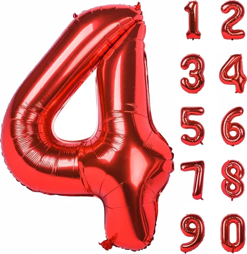 Miniatura 76 de Globo gigante de helio de 40 pulgadas, número 0 rojo, de poliéster, película de aluminio, 0-9, para niña y niño, autoinflable, dígito cero