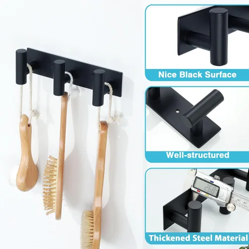 Miniatura 4 de Alise - Perchero negro para sombreros y abrigos con 3 ganchos para montaje en pared Self Adhesive or Wall Drilling,Wall Hooks for Hanging Robes