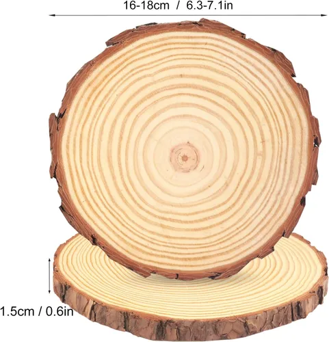 Miniatura 2 de 11 piezas de rebanadas de madera natural de 6.3 a 7.1 pulgadas, círculos de madera de pino sin terminar con cortezas para posavasos, manualidades