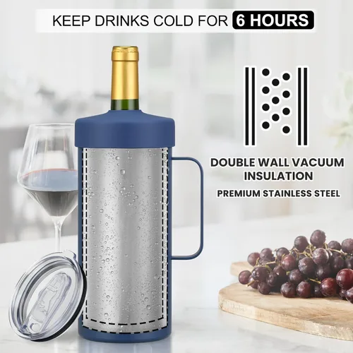 Miniatura 3 de MAXSO Vaso enfriador de vino de 42 onzas, regalo para los amantes del vino, cubo aislado al vacío de acero inoxidable 2 en 1, taza portátil