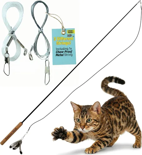Miniatura 11 de Forever Stick - La varita de plumas para gatos indestructible, juguete interactivo extra largo y duradero para gatos de interior, juguete de caña