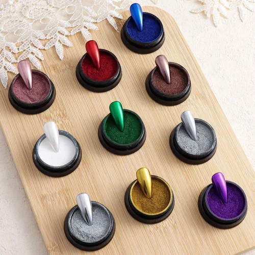 Miniatura 7 de Kit de polvo de uñas cromado, 10 colores dorado, plateado, bronce, efecto espejo metálico, polvo cromado con gel de escultura 3D de 0.35 oz (10 g)