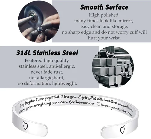 Miniatura 3 de Fesciory - Brazaletes inspiradores y motivadores para mujer, de acero inoxidable, con grabado personalizable y con texto en inglés Keep Going