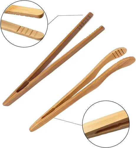 Miniatura 3 de Paquete de 6 pinzas de bambú para tostadora, pinzas de cocina de madera reutilizables de 7 pulgadas, utensilio de cocina ideal para queso, tocino