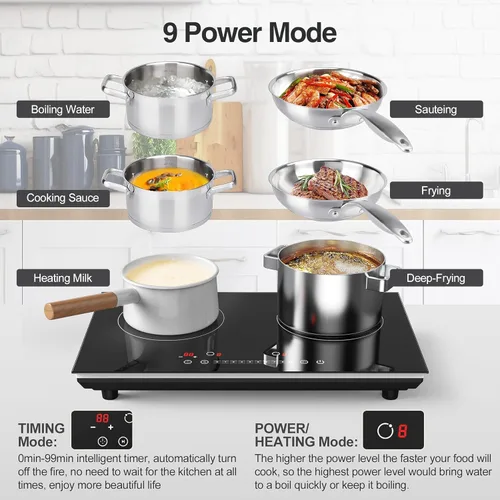 Miniatura 8 de VBGK Cocina de doble inducción,Cocina de inducción de 4000 W 2 quemadores,Placa caliente de 110 V quemador eléctrico Placa de cocción de inducción