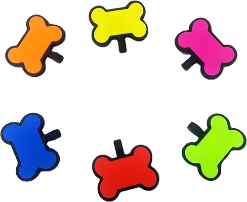 Paquete de 6 etiquetas de identificación para mascotas con dise��o de hueso sin sonido con 6 colores populares en un juego, placa de identificación