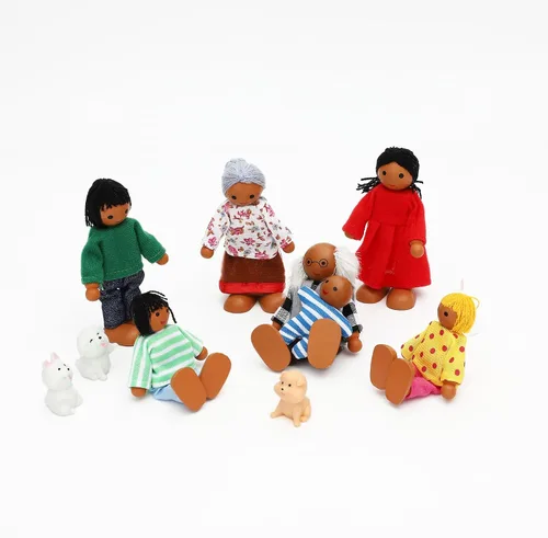 Miniatura 3 de ONEST Juego de 11 piezas de casa de muñecas de madera con mini figuras de familia, muñecas de madera, accesorios de juego de simulación para casa
